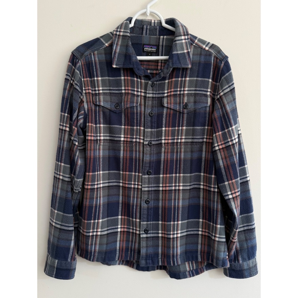 Patagonia Mens Fjord Flannel Shirt Blue Plaid Organic Cotton Button Down M